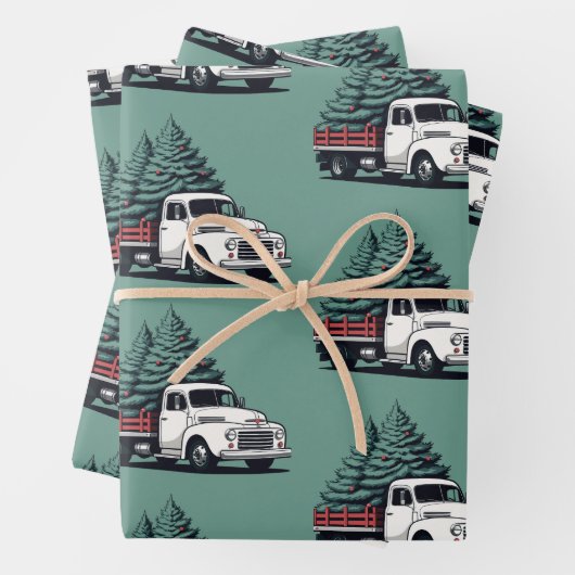 Weihnachtspapier | Baum-LKW-Muster Geschenkpapier Set (Beispiel)