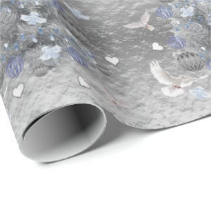 Weihnachtspapier Blau Silber Baum Herzen Geschenkpapier