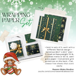 Weihnachtspapier Flachblatt-Set 5 Geschenkpapier Set