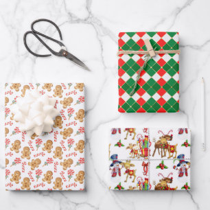 Weihnachtspapier Flachblatt-Set aus 3 Geschenkpapier Set