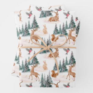 Weihnachtspapier für Waldtiere Geschenkpapier Set