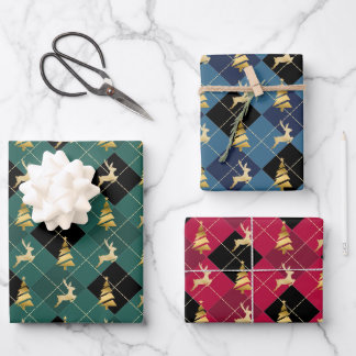 Weihnachtspapier "Goldener Rentier und Baum" Geschenkpapier Set