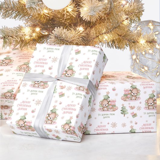Weihnachtspapier Mädchenname Rosa Bär Geschenkpapier