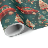 Weihnachtspapier mit Bäumen und Autos Geschenkpapier (Rolleneckpunkt)