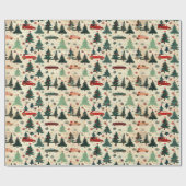 Weihnachtspapier mit Bäumen und Autos Geschenkpapier (Flach)