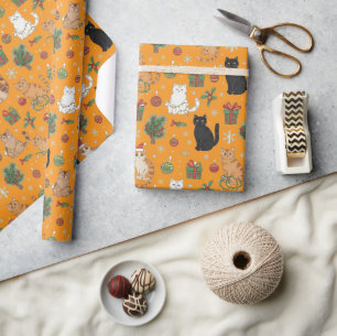 Weihnachtspapier mit festlichen Katzen Geschenkpapier