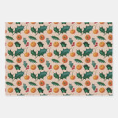Weihnachtspapier mit Früchten & Stechpalme, Rosa Geschenkpapier Set (Vorderseite 3)