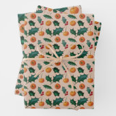 Weihnachtspapier mit Früchten & Stechpalme, Rosa Geschenkpapier Set (Beispiel)