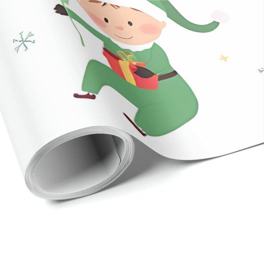Weihnachtspapier mit Kinder-Elf Geschenkpapier (Rolleneckpunkt)