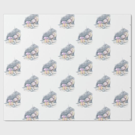Weihnachtspapier mit Pferdebild, Geschenkpapier  (Flach)