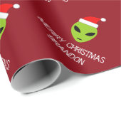 Weihnachtspapier mit roter und grüner Alien Geschenkpapier (Rolleneckpunkt)