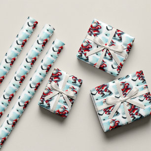 Weihnachtspapier mit Santa Hockey Spieler Geschenkpapier