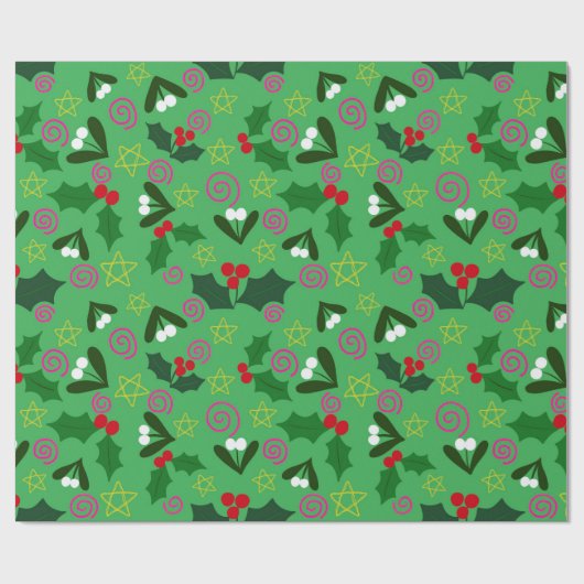 Weihnachtspapier mit Stechpalme und Mistel Geschenkpapier (Flach)