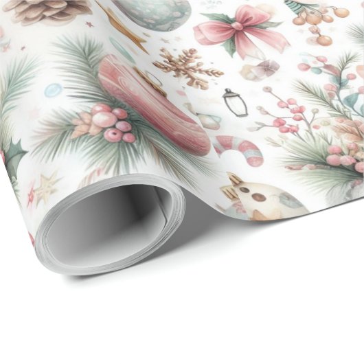 Weihnachtspapier mit Ziergegenständen Geschenkpapier (Rolleneckpunkt)