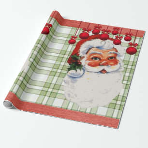 Weihnachtspapier Santa Grün Kariert Geschenkpapier