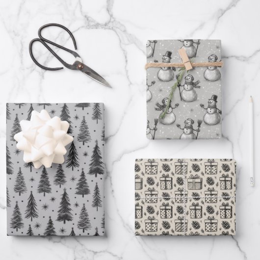 Weihnachtspapier-Set mit 3 Designs Geschenkpapier Set (Vorderseite)
