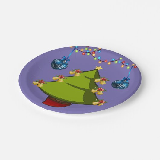 Weihnachtspapier-Teller, Baum Pappteller (Schrägansicht)
