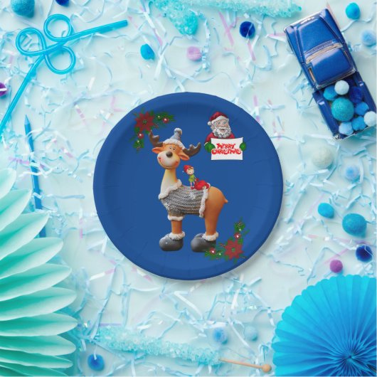 Weihnachtspapier-Teller, Elch Pappteller (Party)