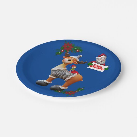 Weihnachtspapier-Teller, Elch Pappteller (Schrägansicht)