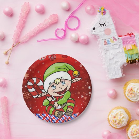 Weihnachtspapier-Teller, Elf Pappteller (Party)