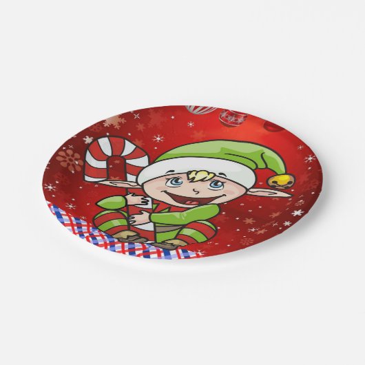 Weihnachtspapier-Teller, Elf Pappteller (Schrägansicht)