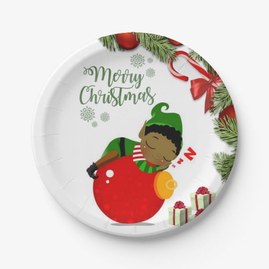 Weihnachtspapier-Teller, Elf Pappteller (Vorderseite)