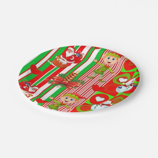 Weihnachtspapier-Teller, Elf Pappteller (Schrägansicht)