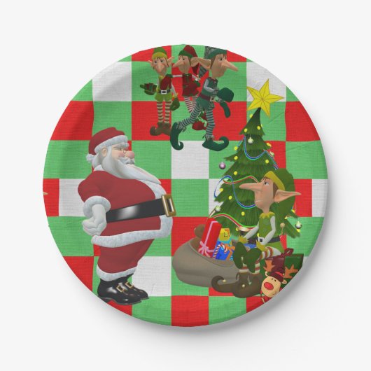 Weihnachtspapier-Teller, Elf Pappteller (Vorderseite)