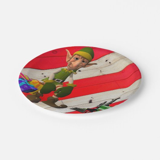 Weihnachtspapier-Teller, Elf Pappteller (Schrägansicht)