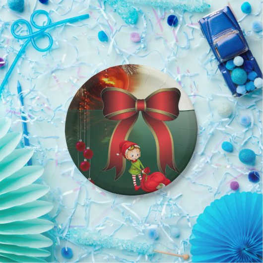 Weihnachtspapier-Teller, Elf Pappteller (Party)