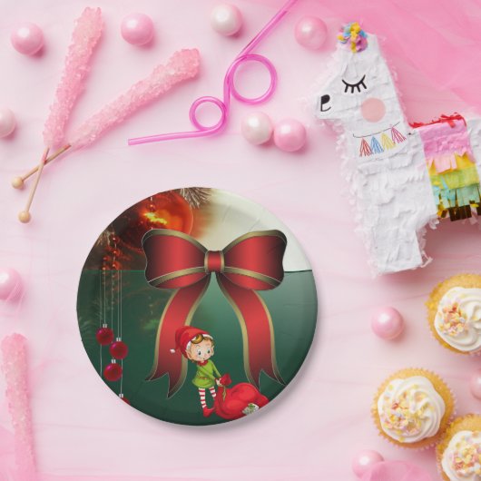 Weihnachtspapier-Teller, Elf Pappteller (Party)