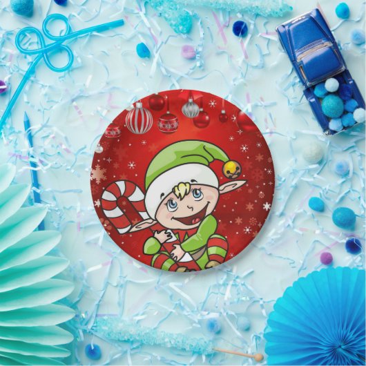 Weihnachtspapier-Teller, Elf Pappteller (Party)