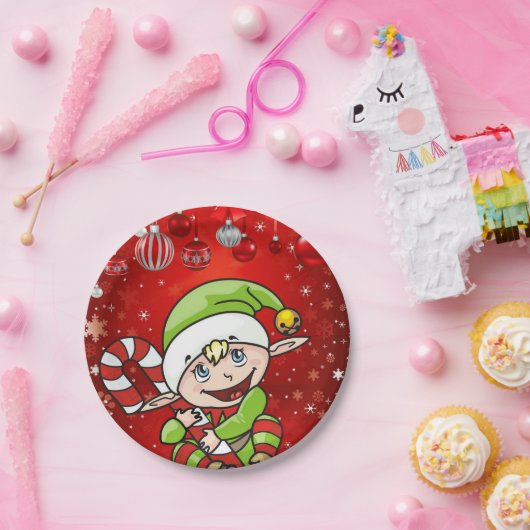 Weihnachtspapier-Teller, Elf Pappteller (Party)