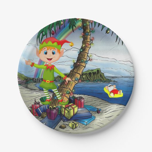 Weihnachtspapier-Teller, Elf Pappteller (Vorderseite)