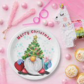 Weihnachtspapier-Teller Gnome mit Geschenk Pappteller (Party)