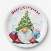 Weihnachtspapier-Teller Gnome mit Geschenk Pappteller (Vorderseite)