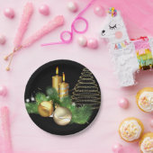 Weihnachtspapier-Teller, Goldkerze Pappteller (Party)