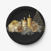 Weihnachtspapier-Teller, Goldkerze Pappteller (Vorderseite)
