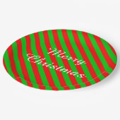 Weihnachtspapier-Teller/Grüne und rote Streifen Pappteller (Schrägansicht)