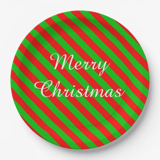 Weihnachtspapier-Teller/Grüne und rote Streifen Pappteller (Vorderseite)