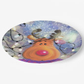 Weihnachtspapier-Teller Happy Reindeer Pappteller (Schrägansicht)