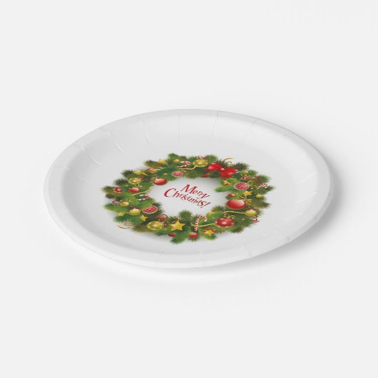 Weihnachtspapier-Teller/Kranz Pappteller (Schrägansicht)