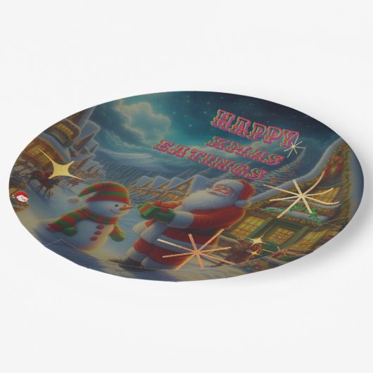 Weihnachtspapier-Teller Pappteller (Schrägansicht)