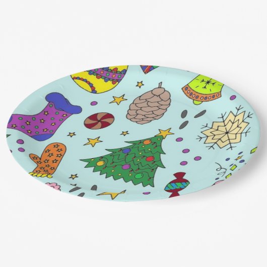 Weihnachtspapier-Teller Pappteller (Schrägansicht)