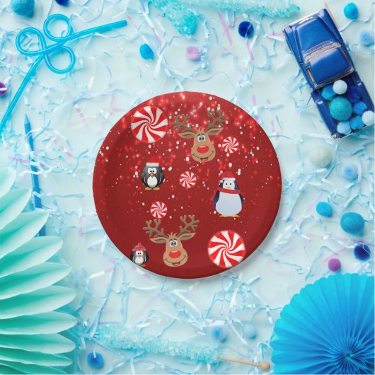 Weihnachtspapier-Teller, Pinguin Pappteller (Party)