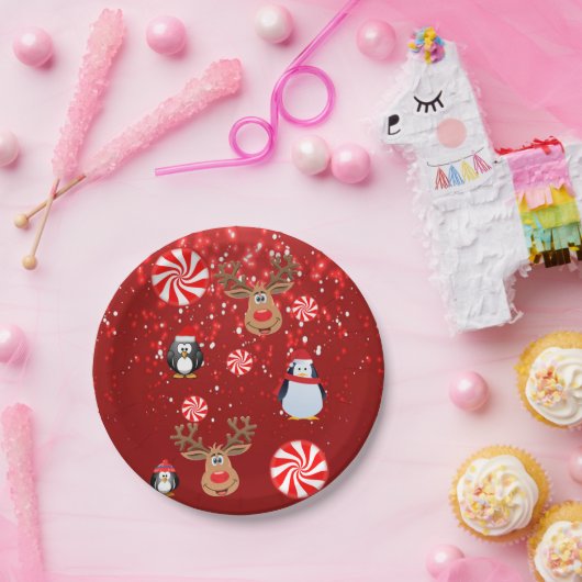 Weihnachtspapier-Teller, Pinguin Pappteller (Party)