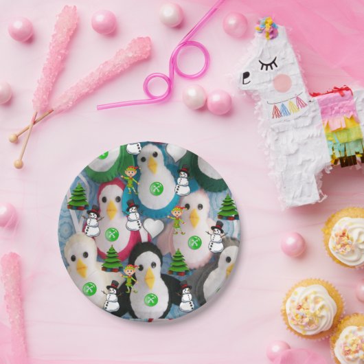 Weihnachtspapier-Teller, Pinguin Pappteller (Party)