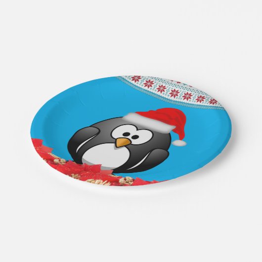Weihnachtspapier-Teller, Pinguin Pappteller (Schrägansicht)