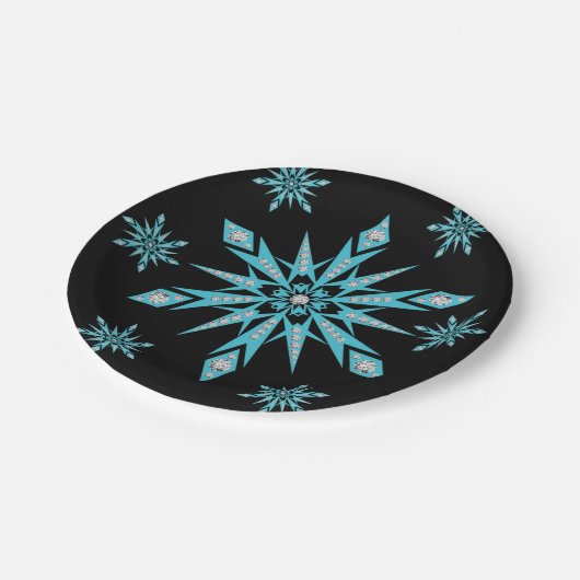 Weihnachtspapier-Teller, Schneeflocken Pappteller (Schrägansicht)