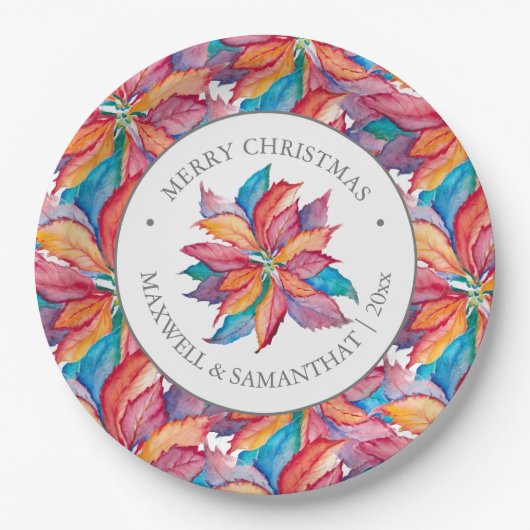 Weihnachtspapier-Teller Unique Poinsettia Pappteller (Vorderseite)